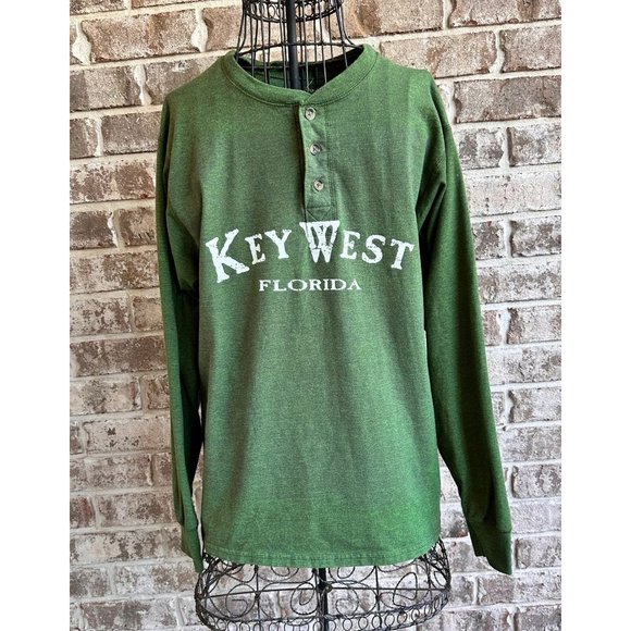 Vintage Key West Shirt Medium Henley Hanes Hunter Green Buffett Florida … - Picture 1 of 12